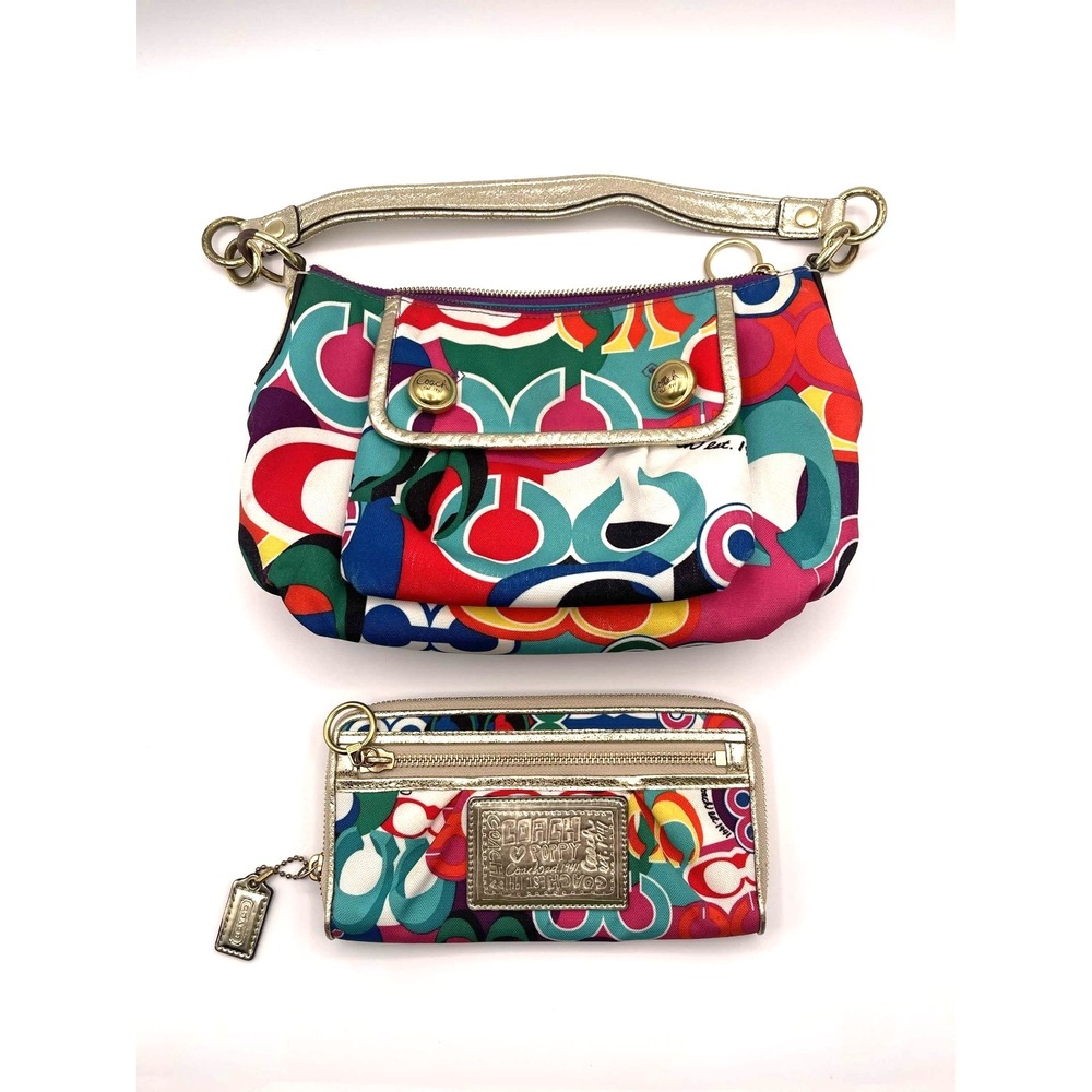 Coach Poppy Pop C Glam Groove Multi Color Bag Wallet Set K0949-13834 Y2K